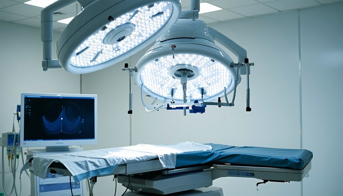 A high-tech surgical light illuminating an ophthal